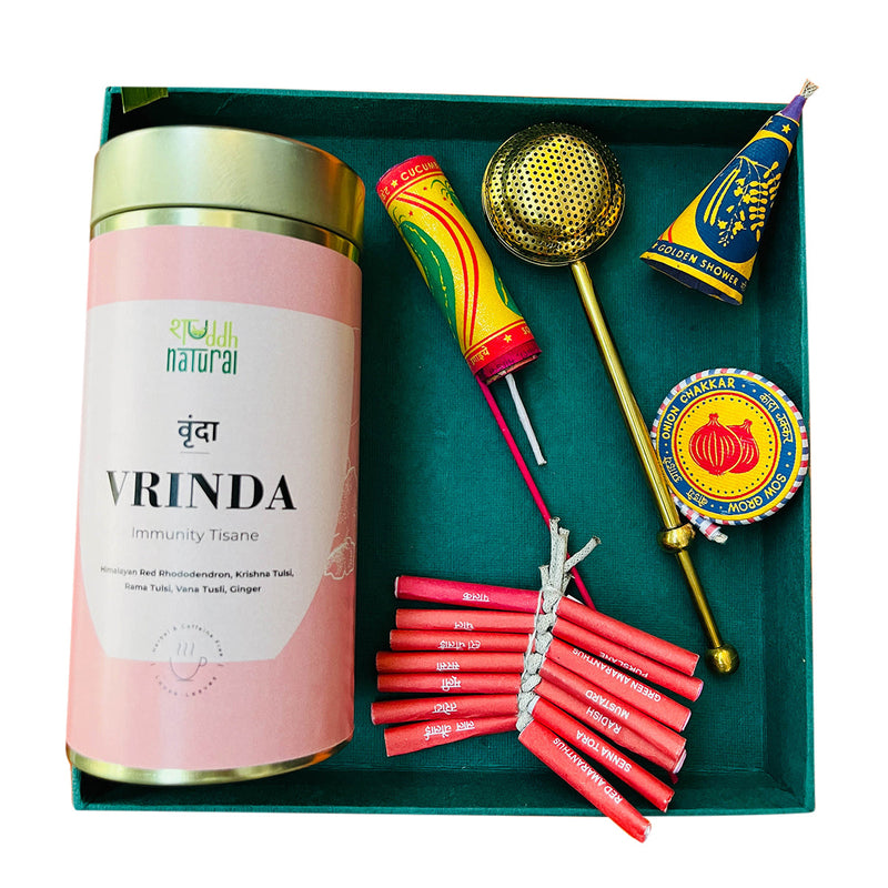 Festive Gift Box | Tisane Tea with Brass Strainer | Seed Crackers | Set of 7