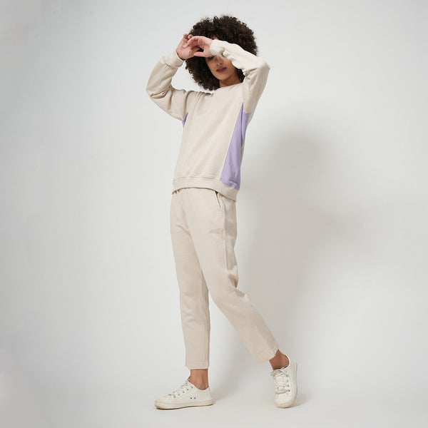 Organic Cotton Joggers Set for Women | Off-White & Lilac