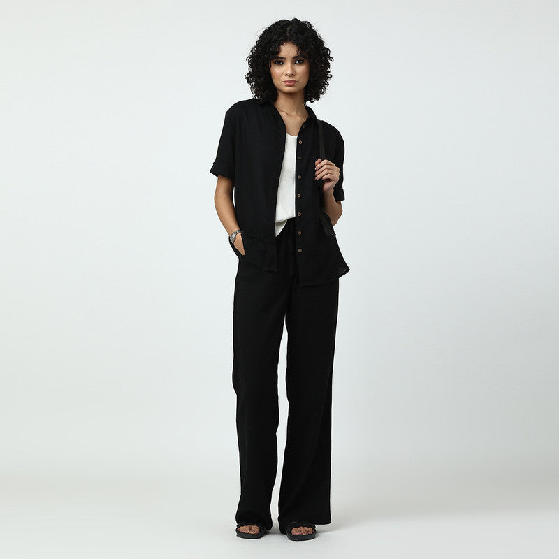 Wide Leg Black Pants | Linen Modal