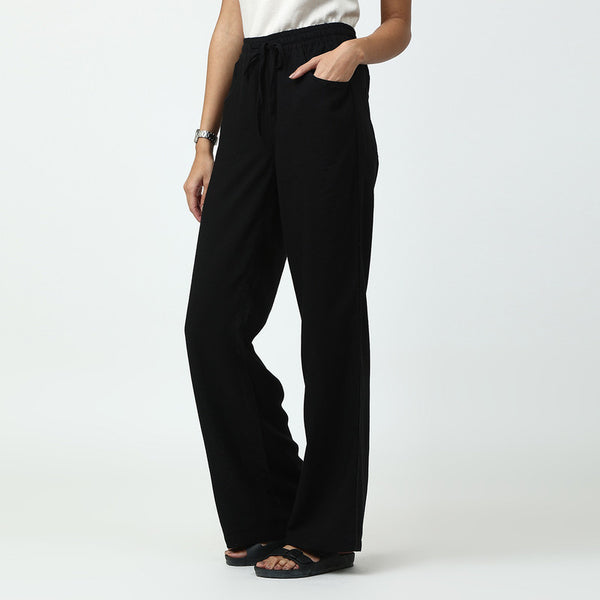 Wide Leg Black Pants | Linen Modal