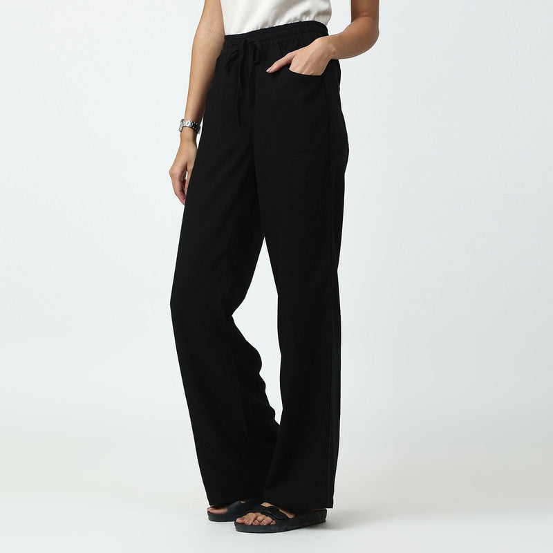 Wide Leg Black Pants | Linen Modal