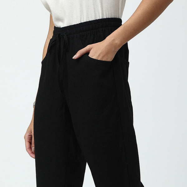 Wide Leg Black Pants | Linen Modal