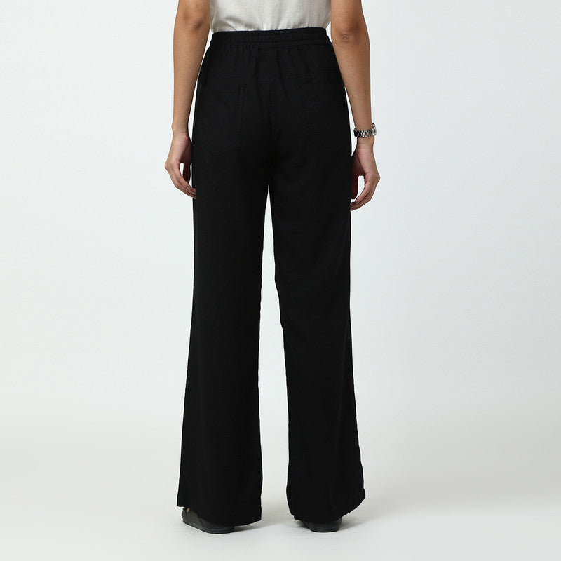 Wide Leg Black Pants | Linen Modal