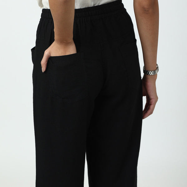 Wide Leg Black Pants | Linen Modal