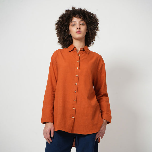 Cotton Shirt for Women | Drop Shoulder | Orange