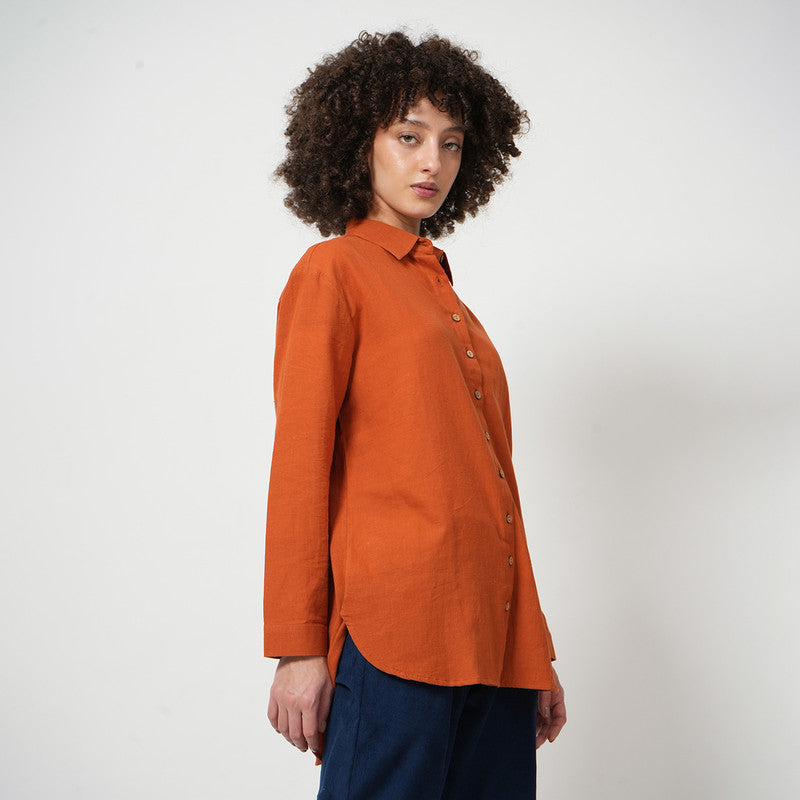 Cotton Shirt for Women | Drop Shoulder | Orange