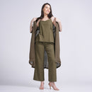 3 Piece Co-Ord Set for Women | Linen & Tencel | Olive