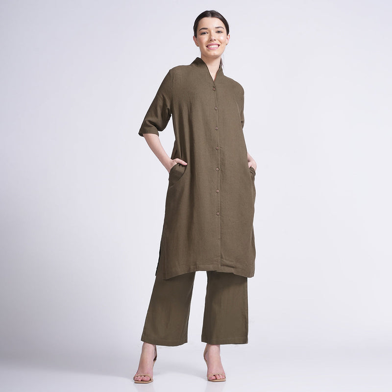 3 Piece Co-Ord Set for Women | Linen & Tencel | Olive