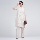 Cotton Linen Long Shirt & Pants for Women | Cream | Block Printed