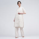 Cotton Linen Long Shirt & Pants for Women | Cream | Block Printed