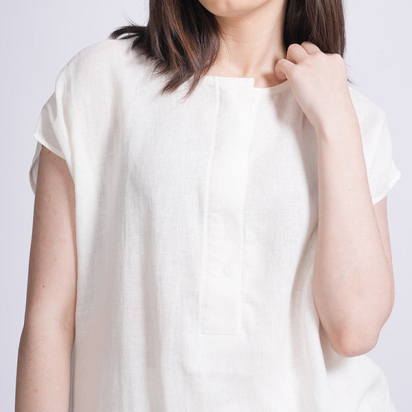 Linen Top for Women | Cap Sleeves | Cream