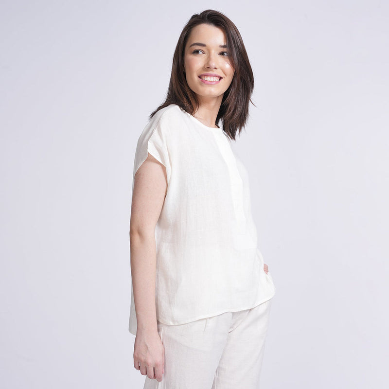 Linen Top for Women | Cap Sleeves | Cream