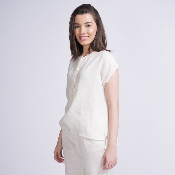 Linen Top for Women | Cap Sleeves | Cream