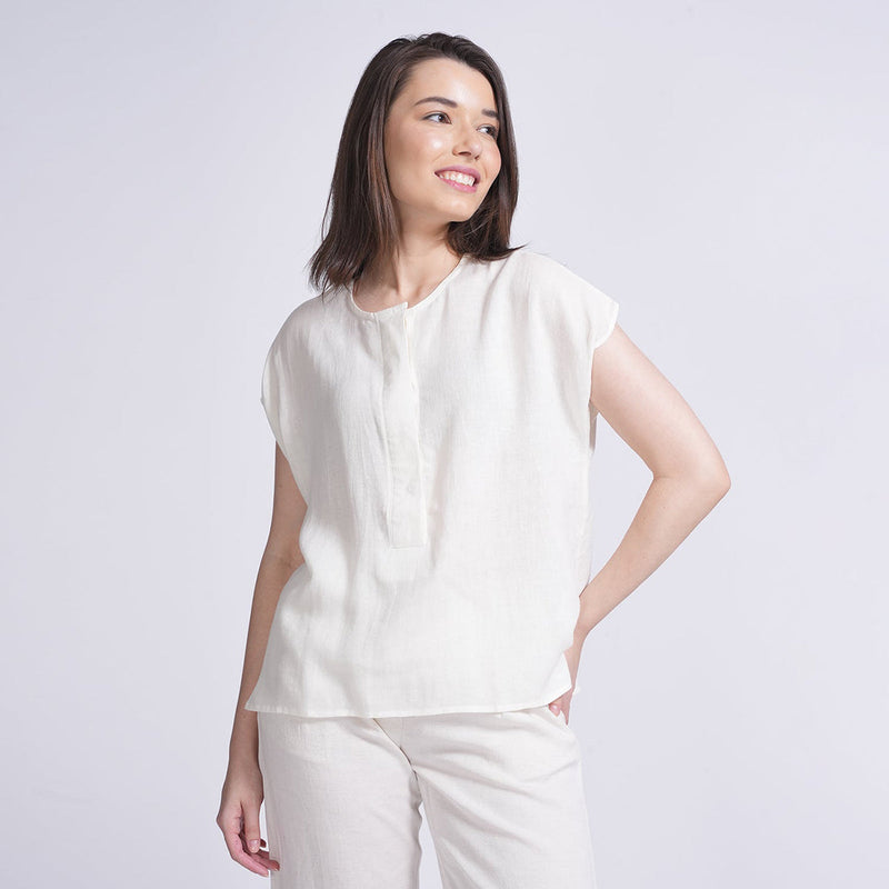 Linen Top for Women | Cap Sleeves | Cream