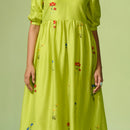 Chanderi Dress For Women | Floral Print | Lime Green