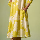 Chanderi Dress For Women | Floral Print | Lime Yellow