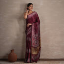 Handblock Printed Saree with Blouse Piece | Wine | Bagru Print