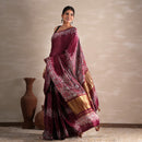 Handblock Printed Saree with Blouse Piece | Wine | Bagru Print