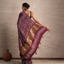 Handblock Printed Saree with Blouse Piece | Wine | Bagru Print