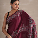 Handblock Printed Saree with Blouse Piece | Wine | Bagru Print