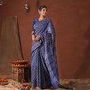 Chanderi Silk Saree with Blouse Piece | Navy Blue | Block Printed