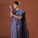 Chanderi Silk Saree with Blouse Piece | Navy Blue | Block Printed