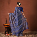 Chanderi Silk Saree with Blouse Piece | Navy Blue | Block Printed