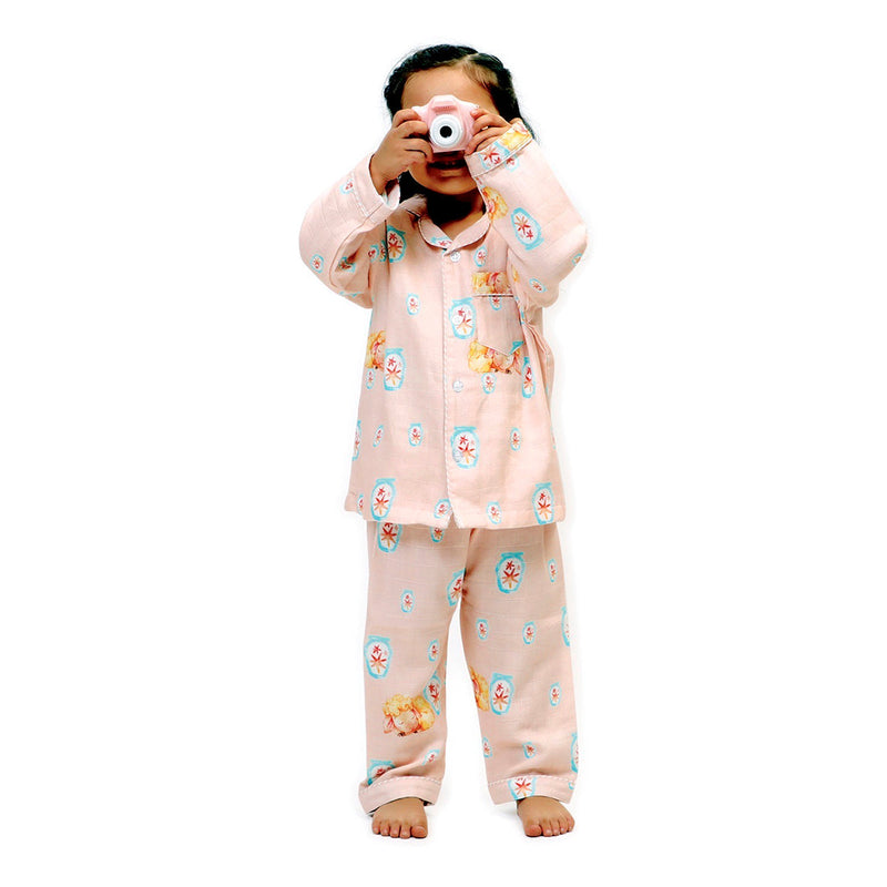 Bamboo Muslin Night Suit For Kids | Printed | Pink