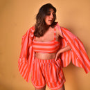Cotton Co-Ord Set for Women | Shirt, Bralette & Shorts | Peach & Orange