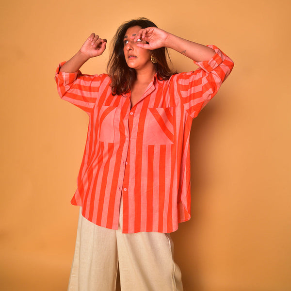 Cotton Shirt for Women | Striped | Peach & Orange