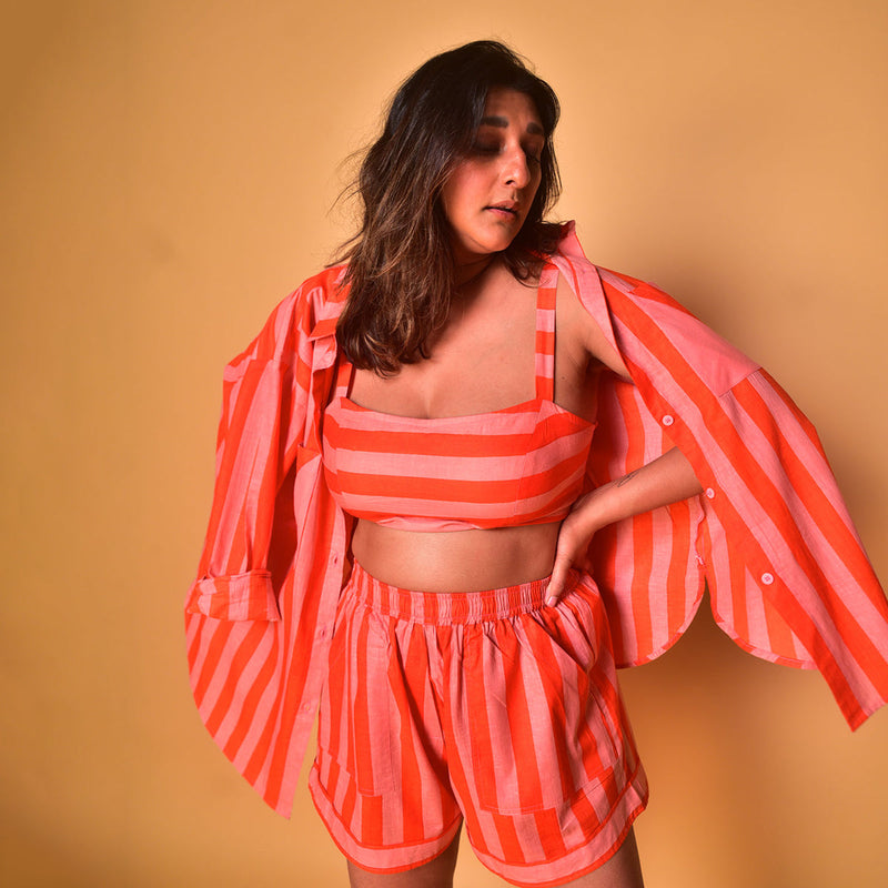 Cotton Shorts for Women | Striped | Peach & Orange