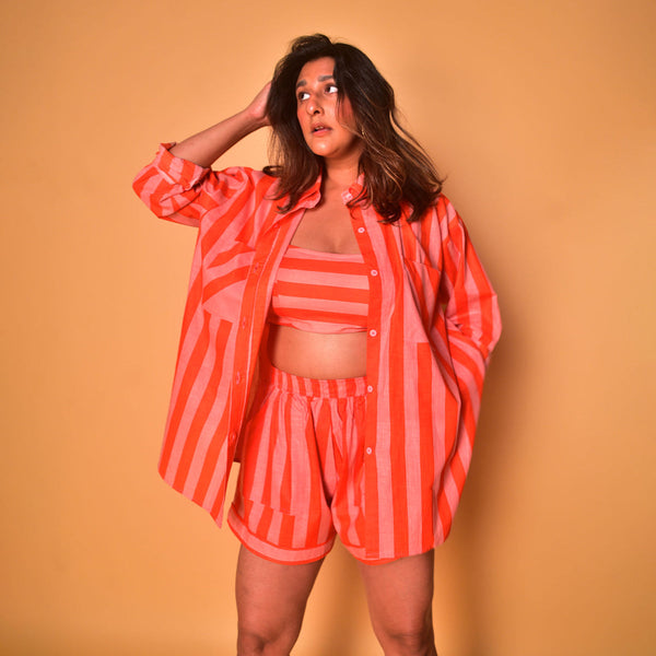 Cotton Shorts for Women | Striped | Peach & Orange