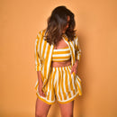 Cotton Co-Ord Set for Women | Shirt, Bralette & Shorts | Yellow & White
