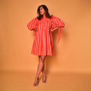 Cotton Short Dress for Women | Striped | Peach & Orange