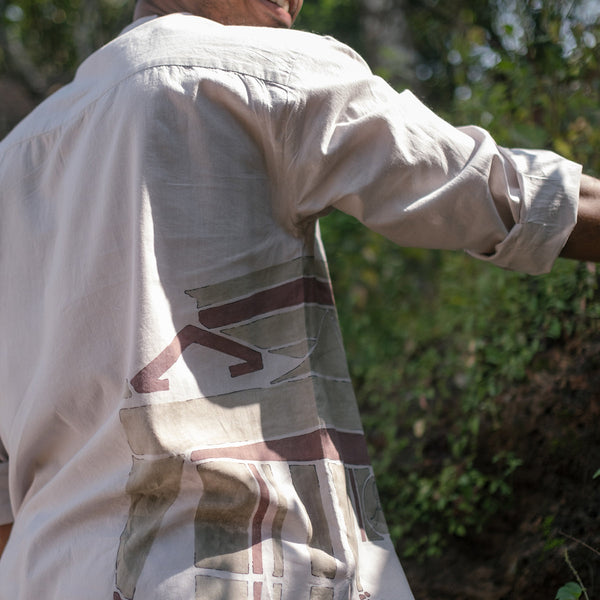 Cotton Cambric Shirt For Men | Hand-Painted | Light Grey