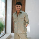 Cotton Linen Shirt For Men | Olive Green | Hand Painted