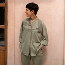 Cotton Shirt For Women | Olive Green | Hand-Painted
