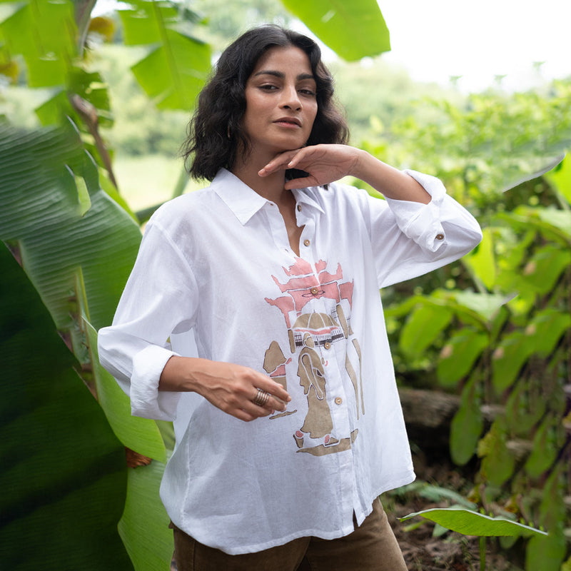 Cotton Shirt For Women | White | Hand-Painted