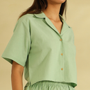 Cotton Linen Co Ord Set | Cropped Shirt & Shorts | Sage Green