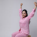 Cotton Pajama Set For Women | Striped | Pink