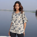 Cotton Printed Top for Women | Floral Block Print | Grey