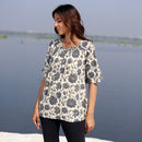 Cotton Printed Top for Women | Floral Block Print | Grey