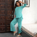 Cotton Lounge Set for Women | Checkered | Teal Blue