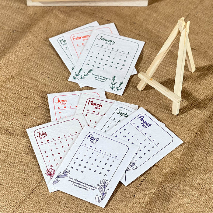 Plantable Calendar with Wooden Stand | Recycled Paper | Seed Paper | Multicolour