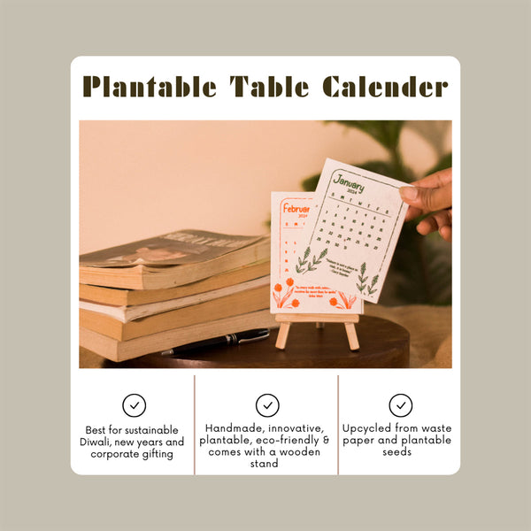 Plantable Calendar with Wooden Stand | Recycled Paper | Seed Paper | Multicolour