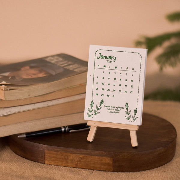 Plantable Calendar with Wooden Stand | Recycled Paper | Seed Paper | Multicolour