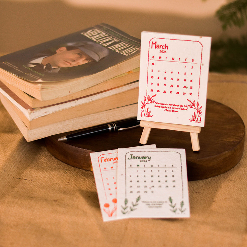 Plantable Calendar with Wooden Stand | Recycled Paper | Seed Paper | Multicolour