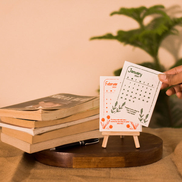 Plantable Calendar with Wooden Stand | Recycled Paper | Seed Paper | Multicolour