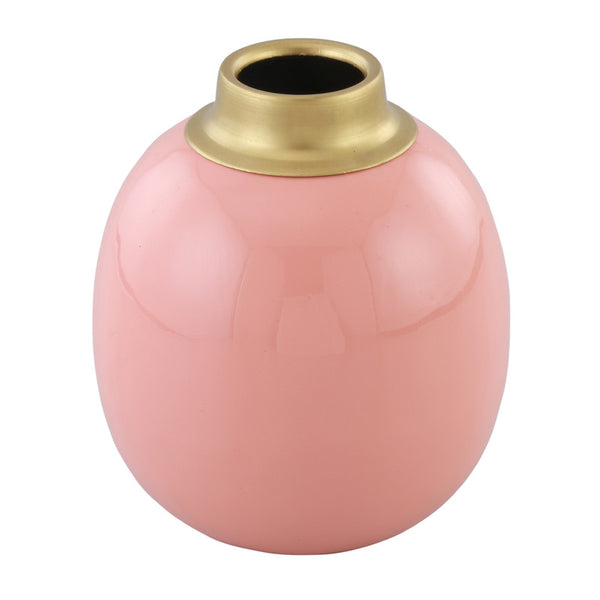 Metal Flower Vase | Mayur | Pink Enamel | 6 inches