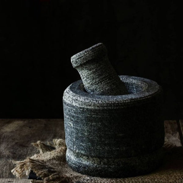 Stone Mortar and Pestle | Grey & Black